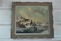 ANTIQUE Dutch oil on canvas winter scene