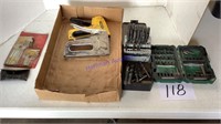 Staples gun, snap-on drill bits, Allen wrenches,