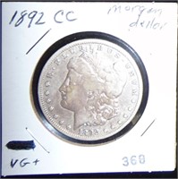 1892CC Morgan Dollar VG+.