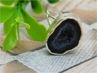 STERLING SILVER GEODE RING SIZE 7.5 ROCK STONE LAP