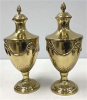 Two Brass-Toned Mottahedeh Temple Jars