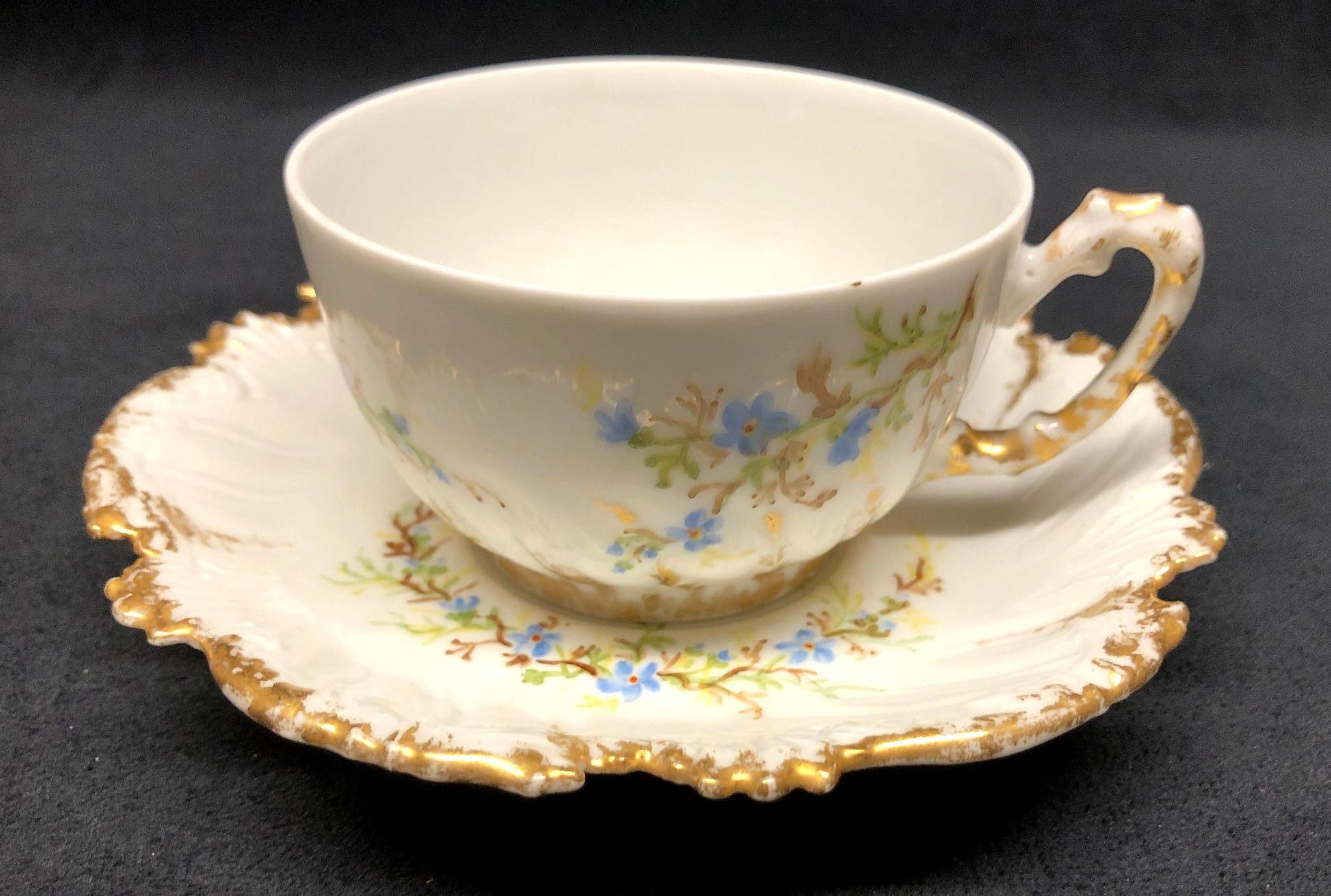 Fine China Tea Cup with Handles and Saucer - T& V