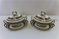 Pair "Two's Company" Covered Gravy Boats+