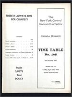 1954 NY Central Railroad, Canada Div. Time Table