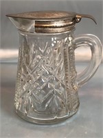 LARGE VINTAGE CRYSTAL CREAMER WITH METAL LID