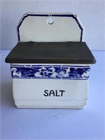 Antique Blue Floral Hanging Salt Box