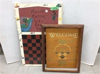 Wooden Welcome Sign, Framed And Maxwell Cottages