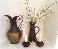 (2) Decorative Metal Vases & Candleholders