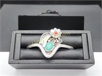 STERLING CJT DESIGNER TURQUOISE AND CORAL CUFF