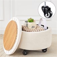 Cpintltr Storage Ottoman Round Foot Stool Rolling