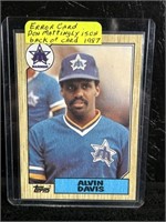 1987 Topps Alvin Davis Error Card Wrong Back