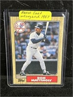 1987 Topps Don Mattingly Error Card Wrong Back