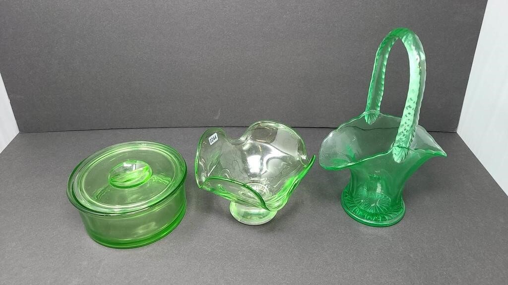 URANIUM GLASS: 3 CANDY DISHES