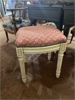 Footstool/ ottoman white with red fabric