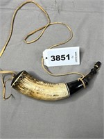 Powder Horn with Strap and Wooden End Cap,