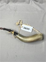 Powder Horn with Braided Cloth Strap and Wooden