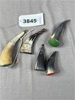 Four Priming Horns and Sm Hunting Powder Horn