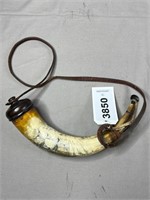 Powder Horn with Strap and Wooden End Cap,