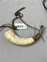 Powder Horn with Strap and Wooden End Cap,