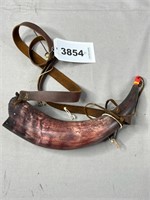 Powder Horn with Strap and Wooden End Cap,  Lg. Li
