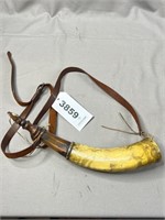 Powder Horn with Strap and Wooden End Cap,