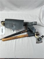 Paper Cartridge Box in Leather Attached Tomahawk