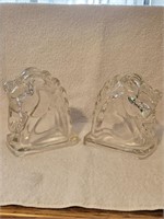 TWO VINTAGE FEDERAL GLASS HORSE HEAD BOOKENDS
