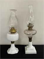 2 Early Milk Glass Oil Lamps