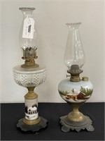2 Winter Scene Hand Painted Oil Lamps