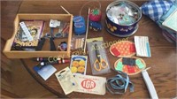 Assorted Sewing With Old Buttons, Pens, Sewing
