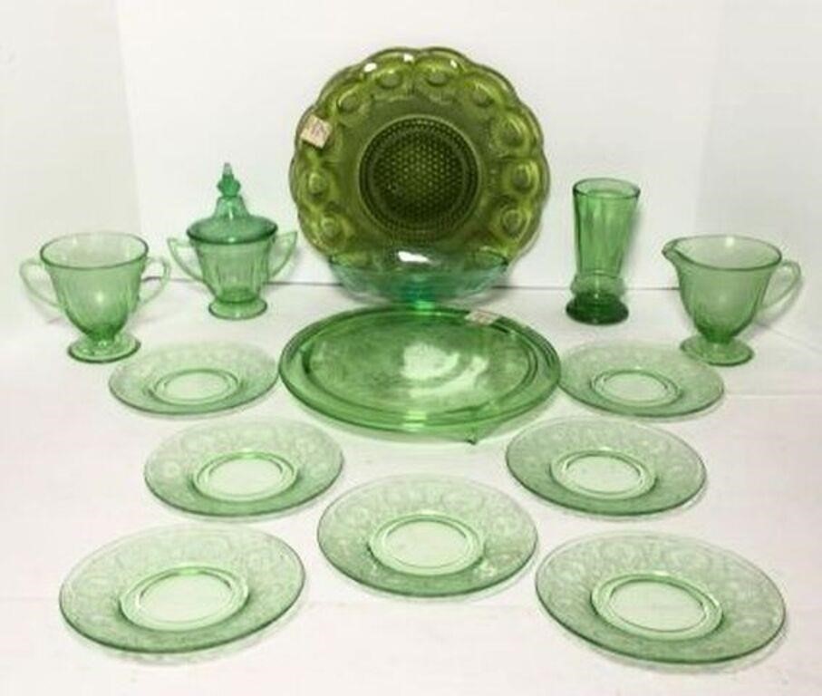 Vintage Green Glass Dishes