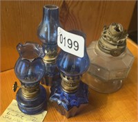 (3) Cobalt Finger Lamps & Small Oil Base