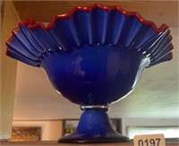 Ruffle Edge Cobalt Blue Compote, 10"