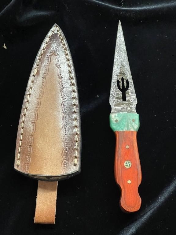 Damascus steel cactus fixed blade knife