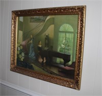 large print in ornate frame of lady at piano B