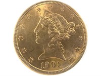 1901-S 1 over 0 $5 Gold Half Eagle