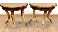 Pair Southwestern Steer Horn Wood Side Tables