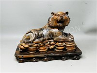 Carved wood Tiger on pedestal