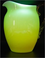 Glossy Vaseline Uranium Glass Pitcher Amber Handle