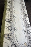 Vintage Ecru Floral Cutwork Linen Tablecloth