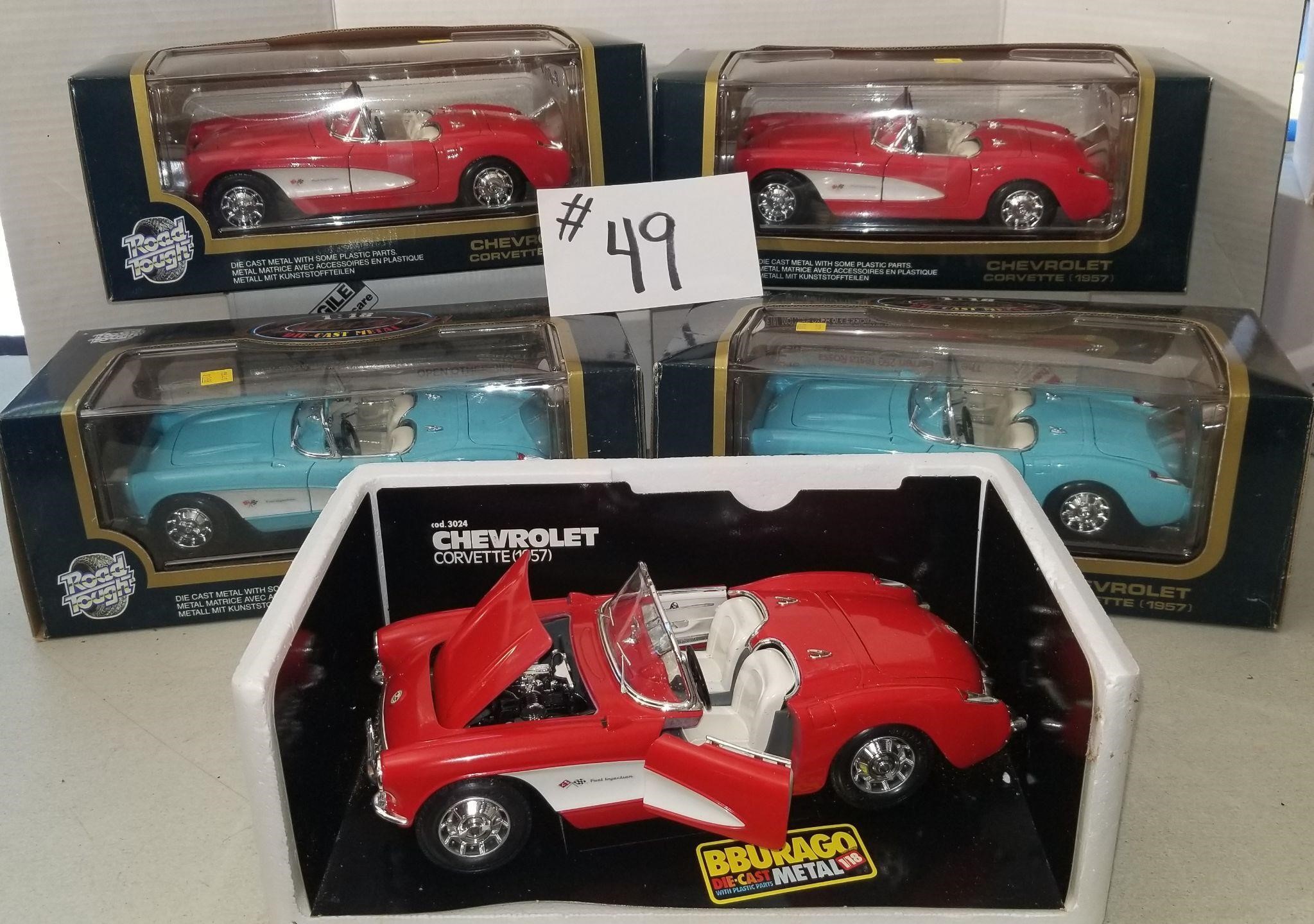 5 1957 Corvettes 1:18 scale Die Cast Cars,