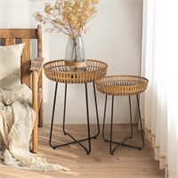 Oakrain Rattan Side Table Nesting Tables Set of 2