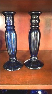 Cobalt Candle holders one has a chip