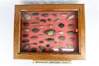 Shadow Box of Indian Artifacts & Arrowheads