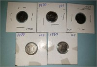 5 Older Canada 10 cent coins