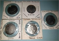 5 Canada 50 cent coins