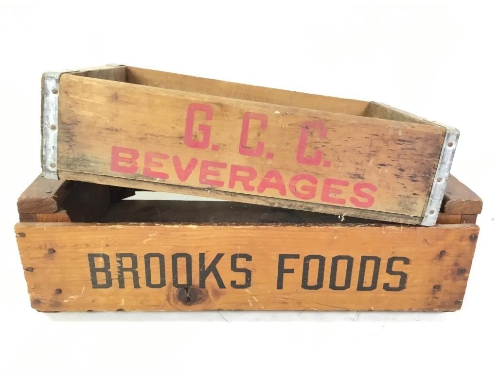Vtg Wooden Advertising Boxes Brooks Foods +