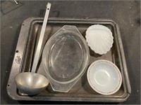 Misc Lot W/ 16" x 12.5" Metal Pan Pyrex , Seashell