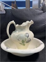 Vintage Porcelain Washbowl And Pitcher Tulip