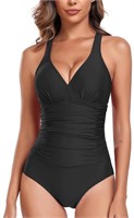 $34 L Womens V Neck One Piece Swimsuit